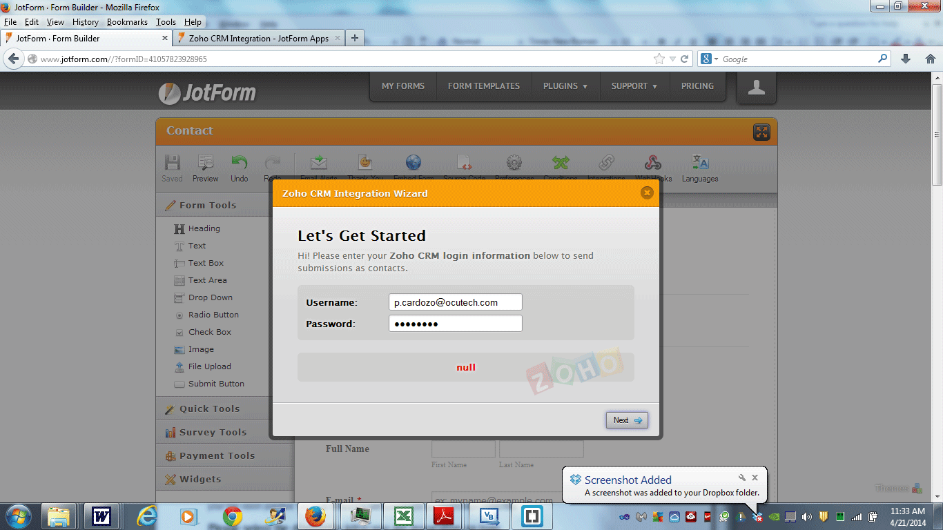 Having issues connecting to ZOHO Image 1 Screenshot 20